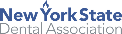 The image displays a logo with text that reads NEW YORK STATE DENTAL ASSOCIATION against a grey background, indicating an affiliation with a professional dental organization in New York State.